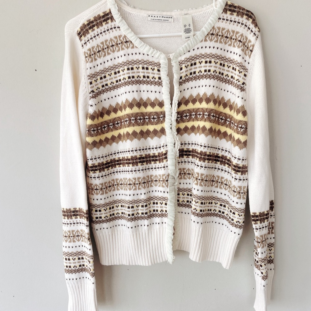 Vintage 90’s Liz Claiborne Knit Cardigan Sweater w/ Ruffle Detail M/L
